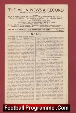 Aston Villa v Walsall 1945 - War Time - football programme