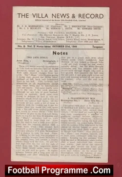Aston Villa v WBA 1944 - War Time - football programme