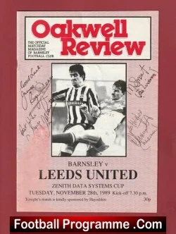 Barnsley v Leeds United 1989 - Multi Autographed SIGNED - football programme