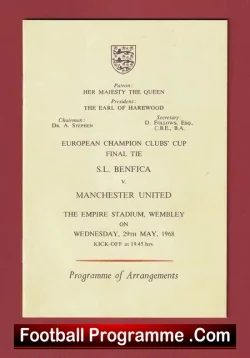 Benfica v Manchester United 1968 - European Final Itinerary - football programme