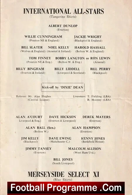 Billy Liddell All Stars Benefit Match Bankfield HS Garstang 1966