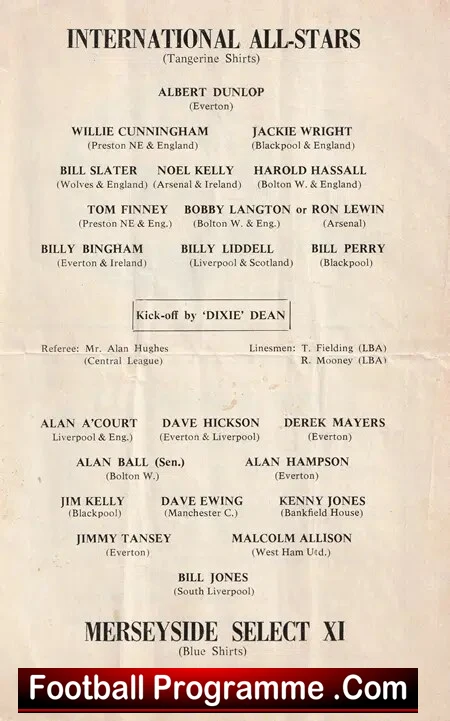 Billy Liddell All Stars Benefit Match Bankfield HS Garstang 1966