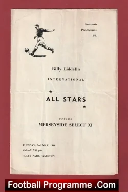 Billy Liddell All Stars Benefit Match Bankfield HS Garstang 1966 - football programme