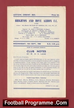 Brighton Hove Albion v Leyton Orient 1960 - Reserves Match - football programme