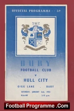 Bury v Hull City 1954 - football programme
