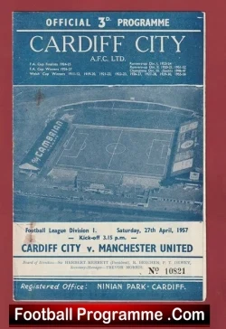 Cardiff City v Manchester United 1957 - v Man United - football programme