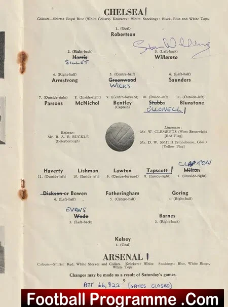 Chelsea v Arsenal 1954 - Champions 54/55 + SIGNED