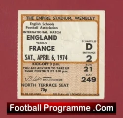 England v France 1974 – Football Ticket Schoolboys