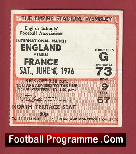 England v France 1976 – Football Ticket Schoolboys