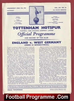 England v Germany 1961 – Under 21 International at Tottenham