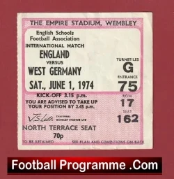 England v Germany 1974 – Football Ticket Schoolboys
