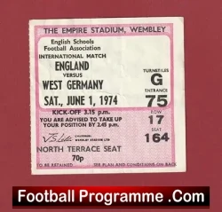 England v Germany 1974 – Football Ticket School Boys