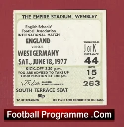England v Germany 1977 – Football Ticket School Boys