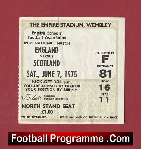 England v Scotland 1975 – Football Ticket Schoolboys