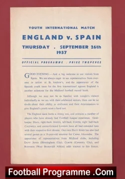 England v Spain 1957 – Youth Match at St Andrews Birmingham