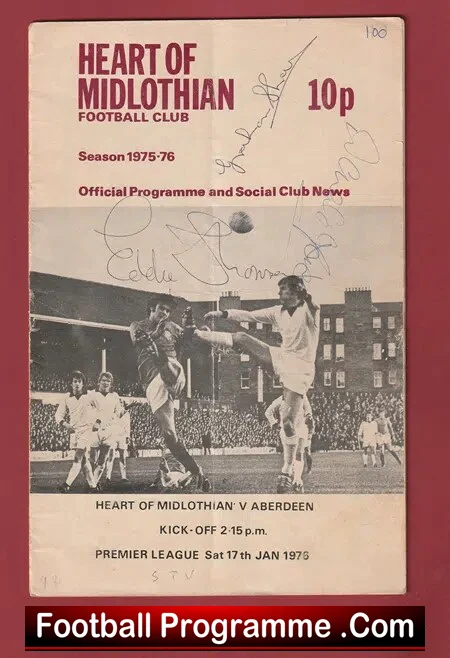 Heart Of Midlothian v Aberdeen 1976 – Multi Autographed Hearts