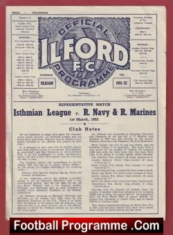 Isthmain League v Royal Navy + Royal Marines 1952 – at Ilford