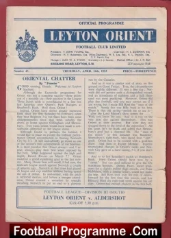 Leyton Orient v Aldershot 1953 - football programme