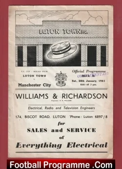 Luton Town v Manchester City 1961 - 6 Goals Denis Law - football programme