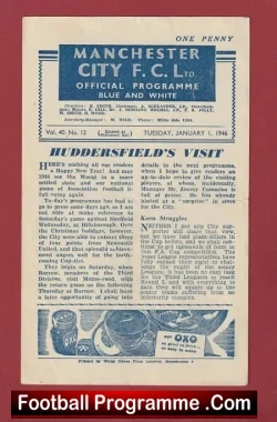Manchester City v Huddersfield Town 1946 - football programme