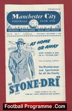 Manchester City v Manchester United 1953 - football programme