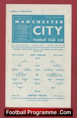 Manchester City v Manchester United 1964 – Youth Cup Semi Final