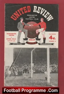 Manchester United v Aston Villa 1957 - Man Utd - football programme