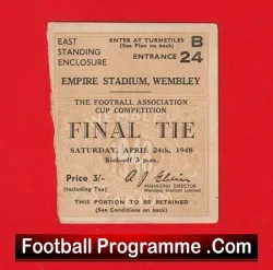 Manchester United v Blackpool 1948 – FA Cup Final TICKET Genuine