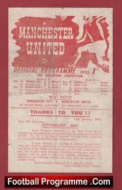 Manchester United v Manchester City 1945 – Feb Man Utd Programmes