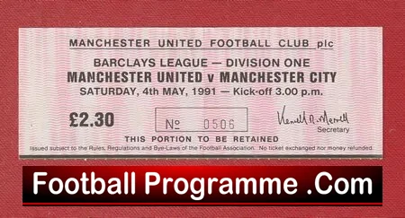 Manchester United v Manchester City 1991 – Ticket