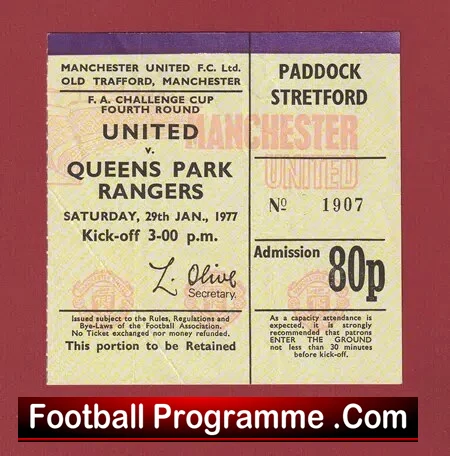Manchester United v QPR 1977 – Ticket