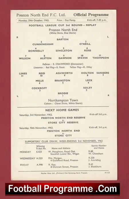 Preston North End v Northampton Town 1962 – League Cup Replay