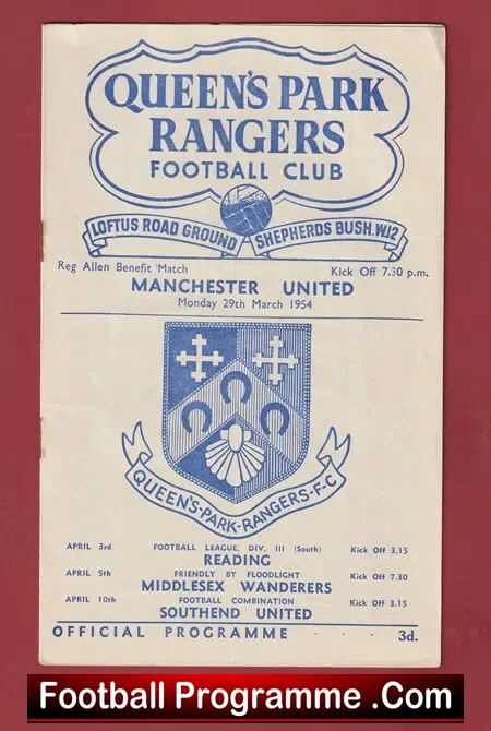 Queens Park Rangers v Manchester United 1954 - Benefit Reg Allen