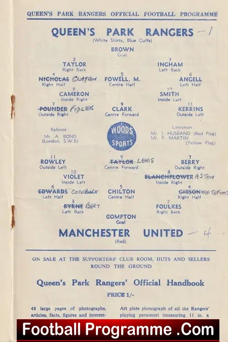 Queens Park Rangers v Manchester United 1954 - Benefit Reg Allen