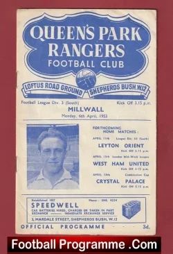 Queens Park Rangers v Millwall 1953 - QPR - football programme