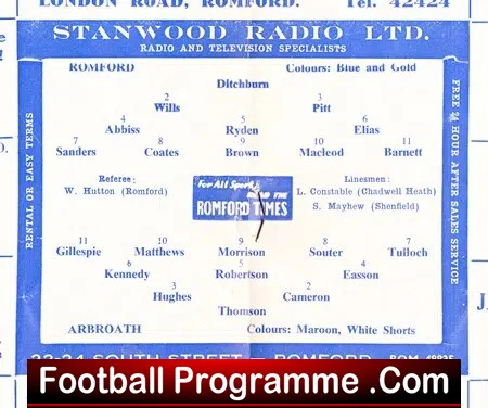 Romford v Arbroath 1963 - Friendly Match