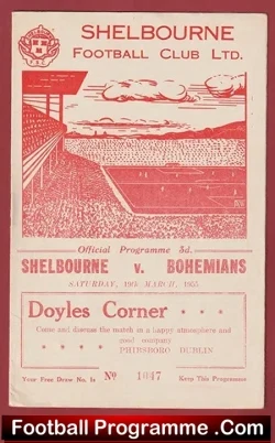 Shelbourne v Bohemian 1955 - Ireland - football programme