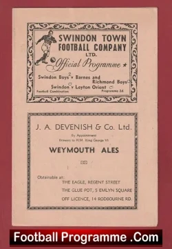 Swindon Town v Leyton Orient 1946 - football programme