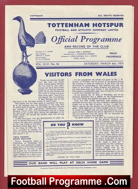 Tottenham Hotspur v Cardiff City 1954