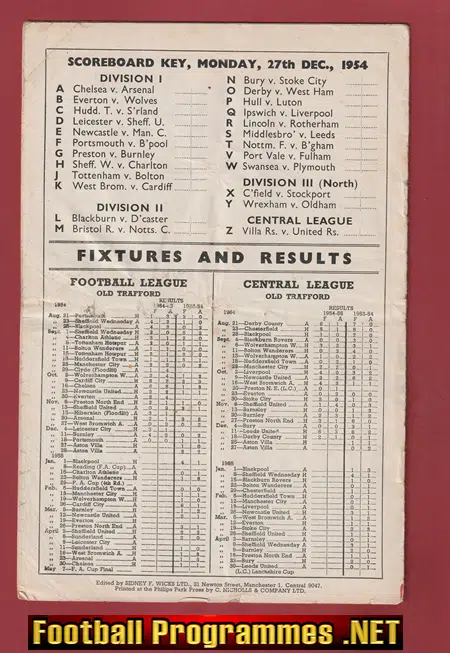 Manchester United v Aston Villa 1954 - Man Utd 1950s Programme
