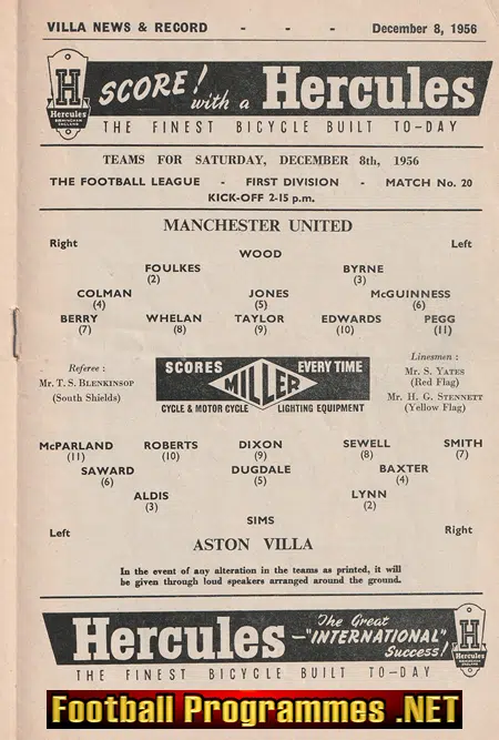 Aston Villa v Manchester United 1956 - 1950's Man Utd