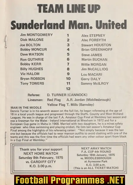 Sunderland v Manchester United 1975 - Second Division Man Utd