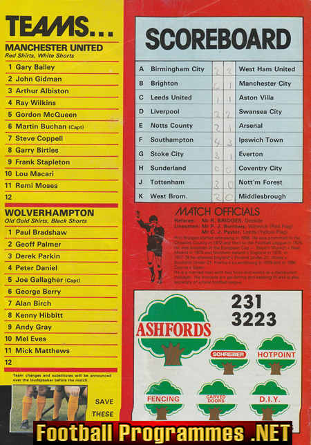 Manchester United v Wolves 1981 - Man Utd