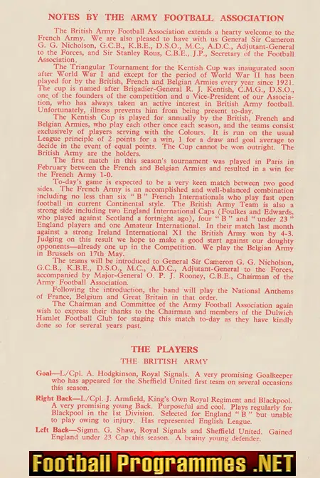 Army v French Army 1956 - Kentish Cup - Busby Babes