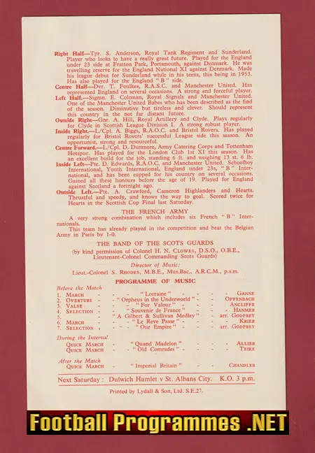 Army v French Army 1956 - Kentish Cup - Busby Babes