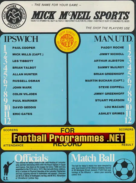 Ipswich Town v Manchester United 1978 - Man United