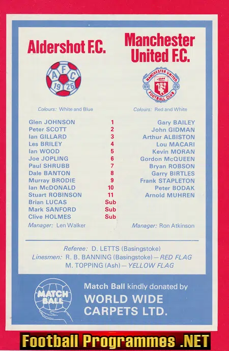 Aldershot v Manchester United 1982 - Charity Match Man Utd