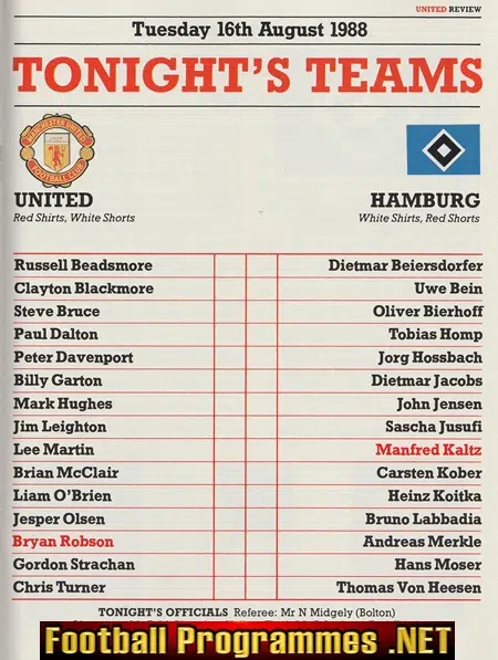 Manchester United v Hamburg 1988 - European Challenge Game