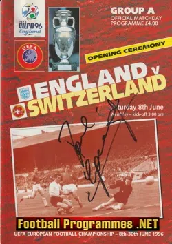 England v Switzerland 1996 - Euro 96 SIGNED Gazza Paul Gascoigne