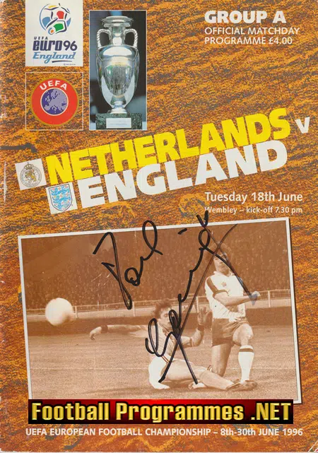England v Holland 1996 – Euro 96 SIGNED Gazza Paul Gascoigne